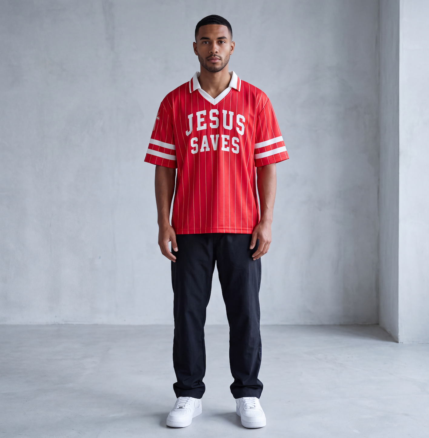 Jesus Saves – Striped Soccer Jersey