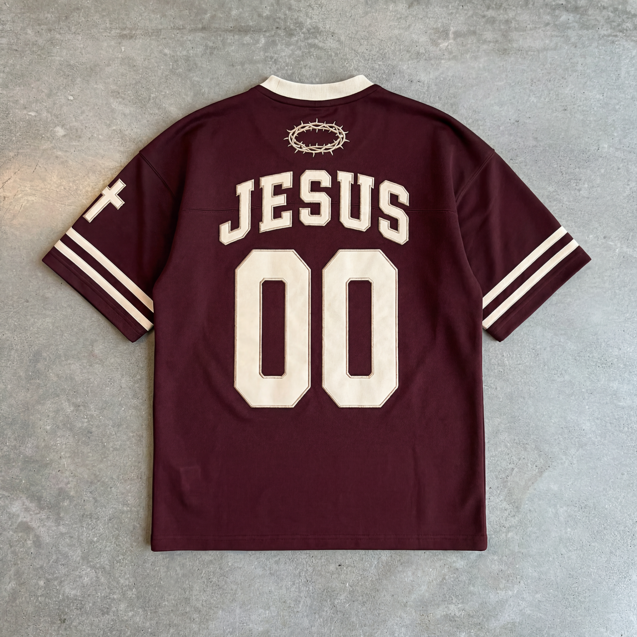 Forgiven – Burgundy Embellished Football Jersey