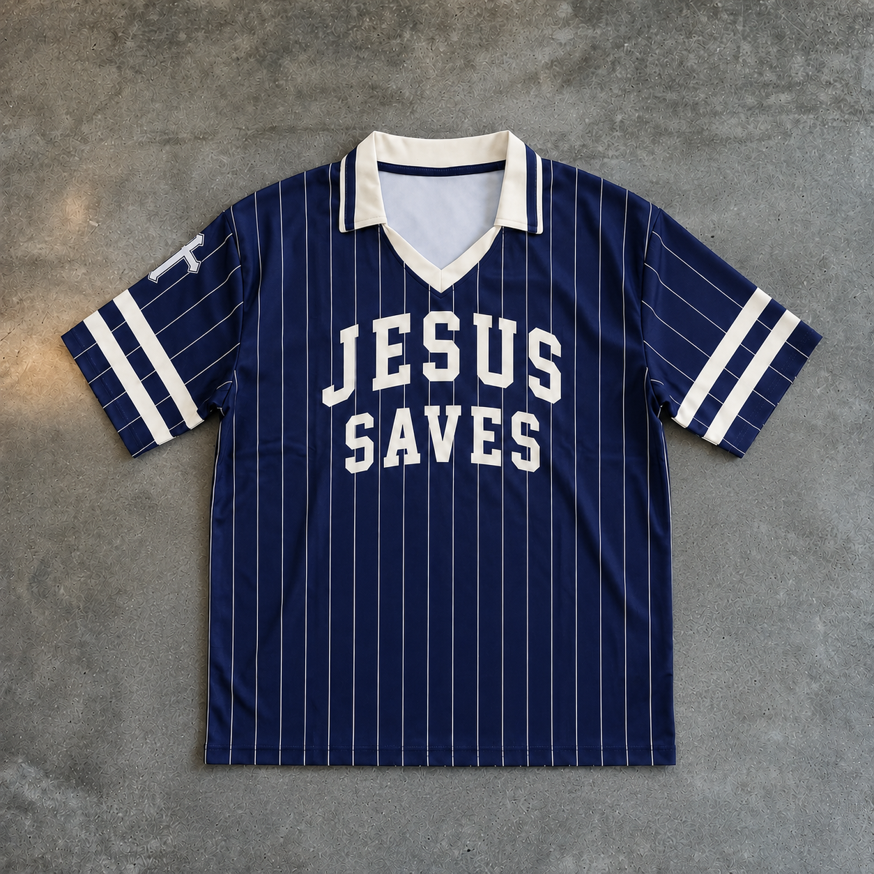 Jesus Saves – Striped Soccer Jersey