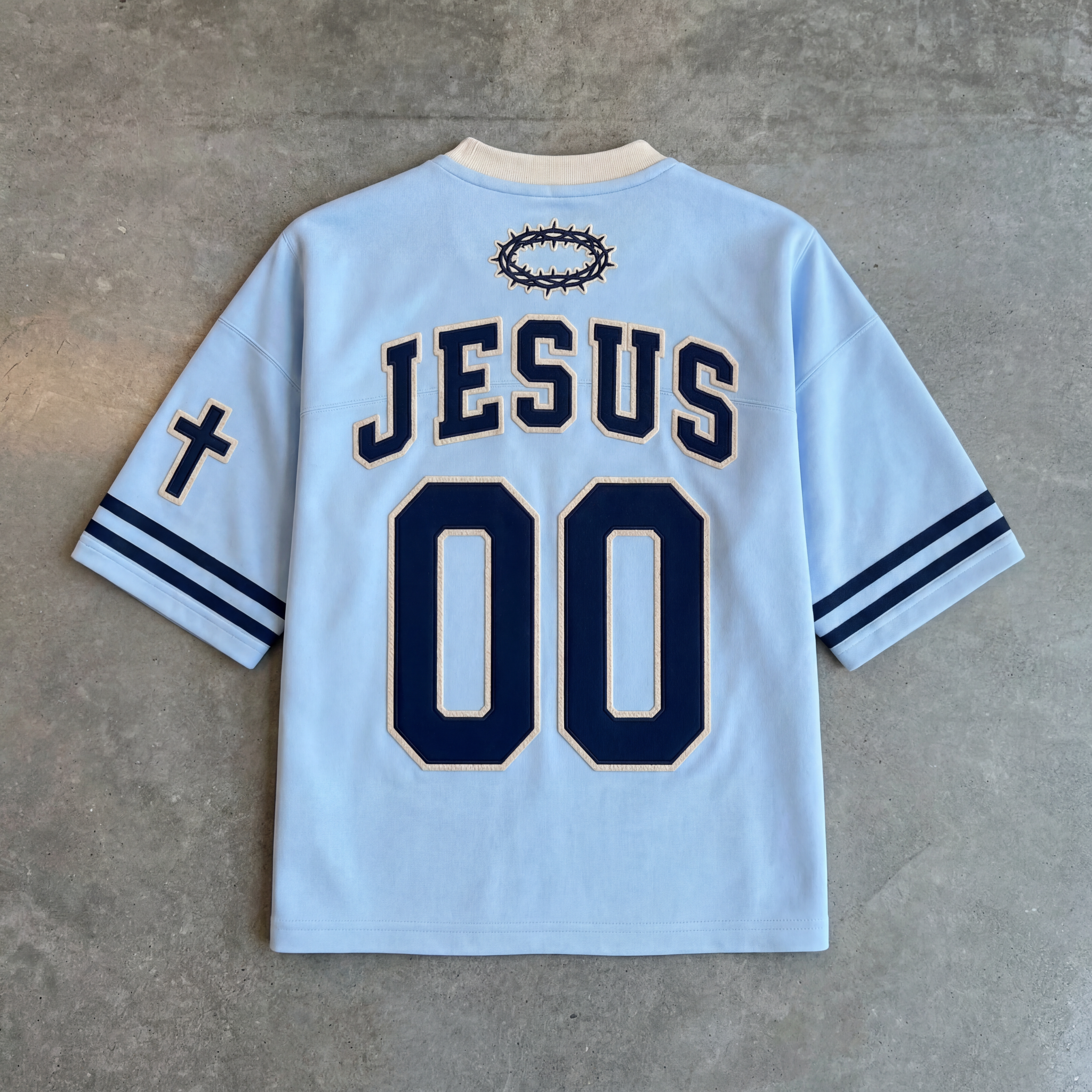 Forgiven – Blue Embellished Football Jersey