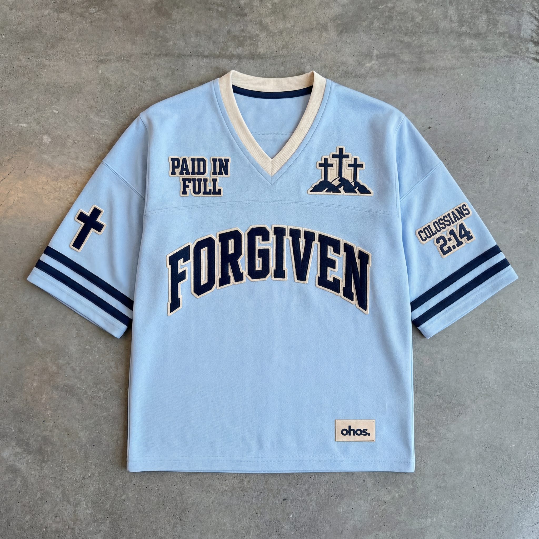 Forgiven – Blue Embellished Football Jersey